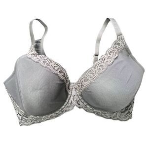 Natori Dark Grey Padded Underwire Bra With Lace Around Trim and Back